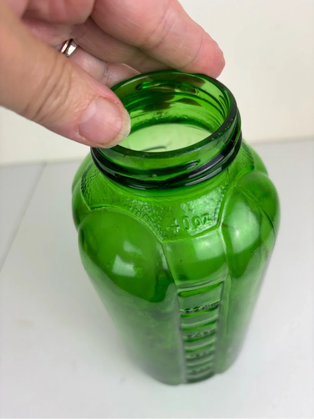 Vintage Glass Juice/Water Bottle in Emerald Green-9”
